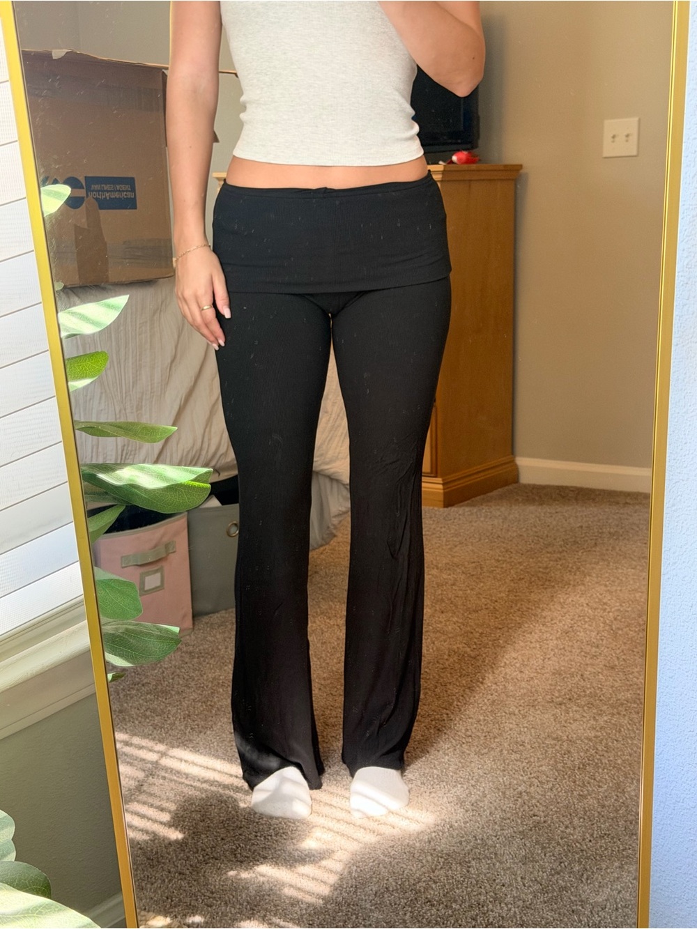 MINKPINK Black Fold-Over Waist Wide Leg Pants